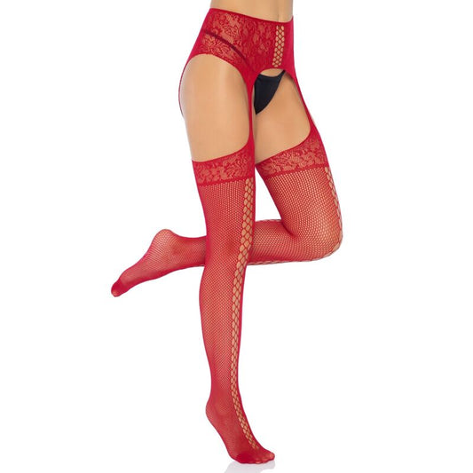 Leg Avenue Hosiery Leg Avenue - Lace Up Garterbelt Stockings Burgundy One Size