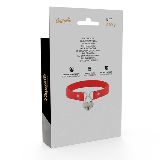 Coquette Accessories Coquette Chic Desire - Red Vegan Leather Necklace With Heart Accessory With Key