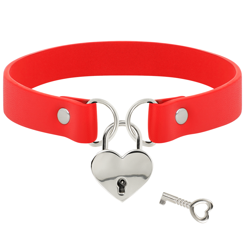 Coquette Accessories Coquette Chic Desire - Red Vegan Leather Necklace With Heart Accessory With Key