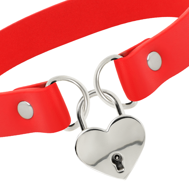 Coquette Accessories Coquette Chic Desire - Red Vegan Leather Necklace With Heart Accessory With Key