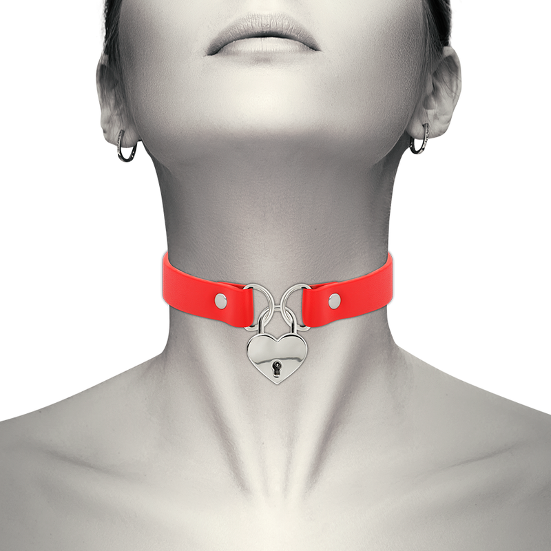 Coquette Accessories Coquette Chic Desire - Red Vegan Leather Necklace With Heart Accessory With Key
