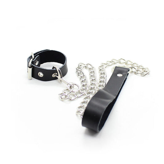 Ohmama Fetish Penis Necklace And Leather Strap With Metal Chain