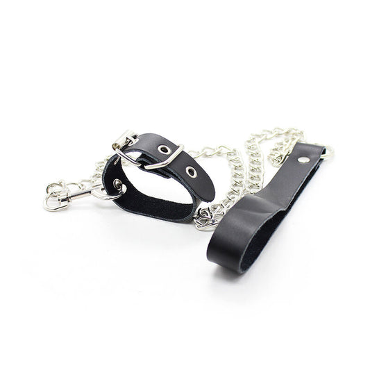 Ohmama Fetish Penis Necklace And Leather Strap With Metal Chain
