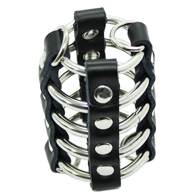Ohmama Fetish Penis Cage With Metal Rings And Leather Straps