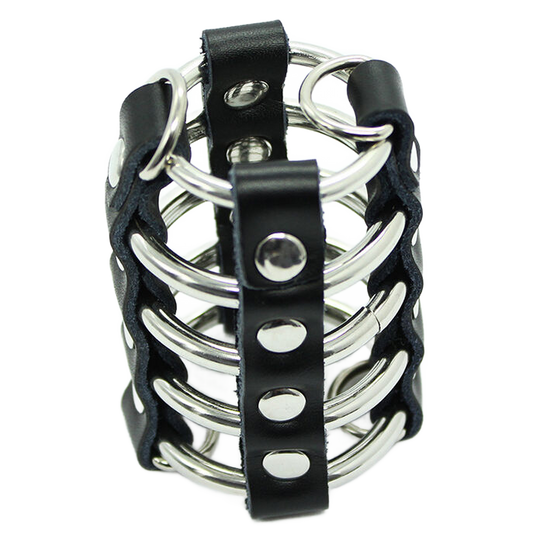 Ohmama Fetish Penis Cage With Metal Rings And Leather Straps