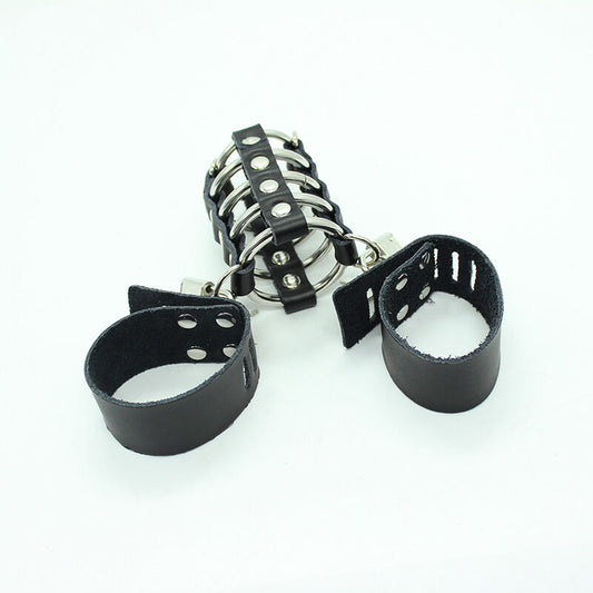 Ohmama Fetish Penis Cage With Metal Rings And Leather Straps