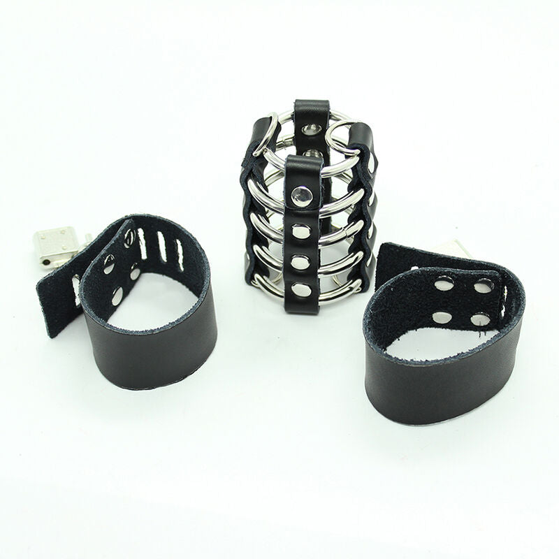 Ohmama Fetish Penis Cage With Metal Rings And Leather Straps