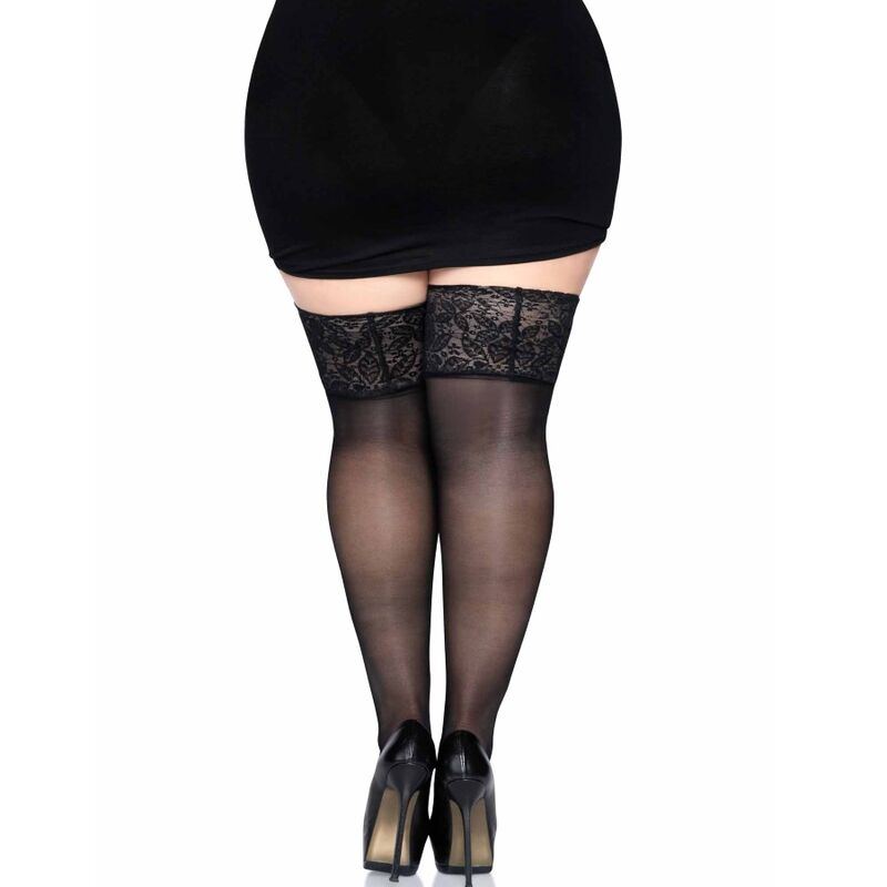 Leg Avenue Hosiery Leg Avenue Medias Negras Autoadhesivas Con Encaje Ancho One Size