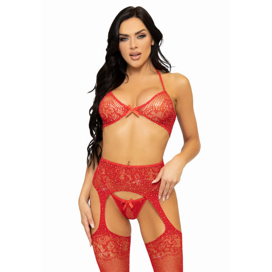 Leg Avenue Sets Leg Avenue - Set Tres Piezas Sujetador, Tanga Y Medias Talla Unica - Negro