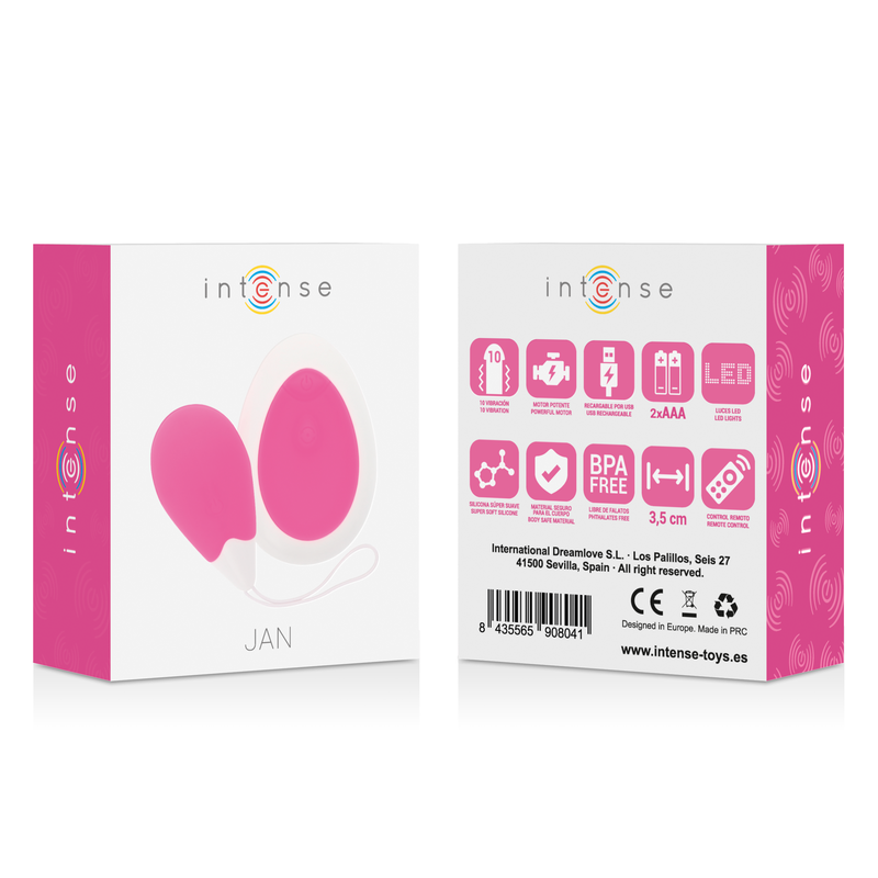 Intense Couples Toys Intense - Jan Egg Vibrator Remote Control Pink