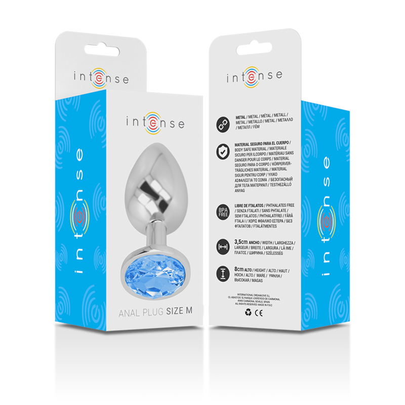 Intense Anal Toys Intense - Aluminum Metal Anal Plug With Blue Glass Size M