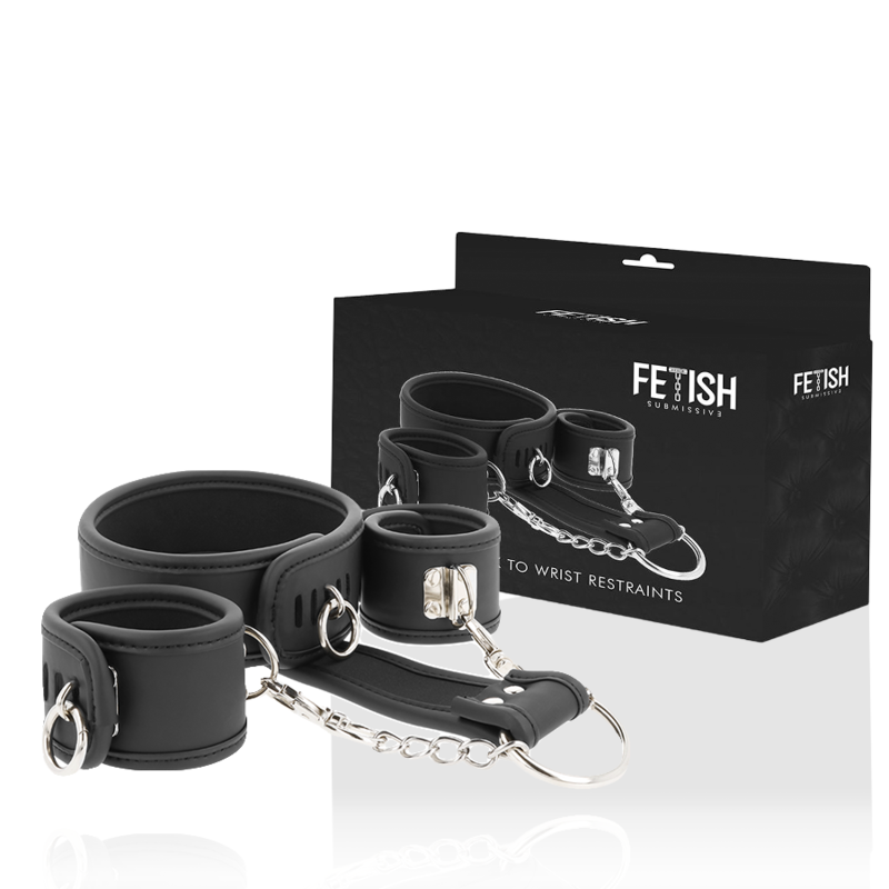 Fetish Submissive Bondage Fetish Submissive - Vegan Leather Necklace And Handcuffs With Noprene Lining