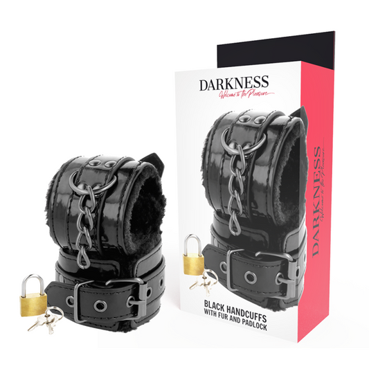 Darkness Bondage Darkness - Black Adjustable Leather Handcuffs With Padlock