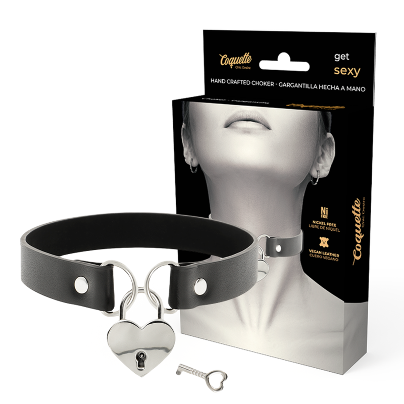 Coquette Accessories Coquette Chic Desire - Vegan Leather Necklace With Heart Accessory With Key