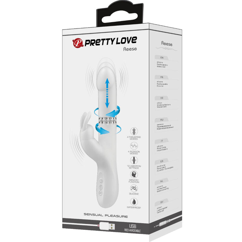 Pretty Love Reese Vibrator with Rotating Beads and Thrusting White