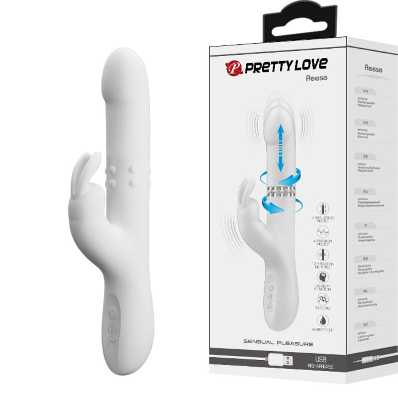 Pretty Love Reese Vibrator with Rotating Beads and Thrusting White