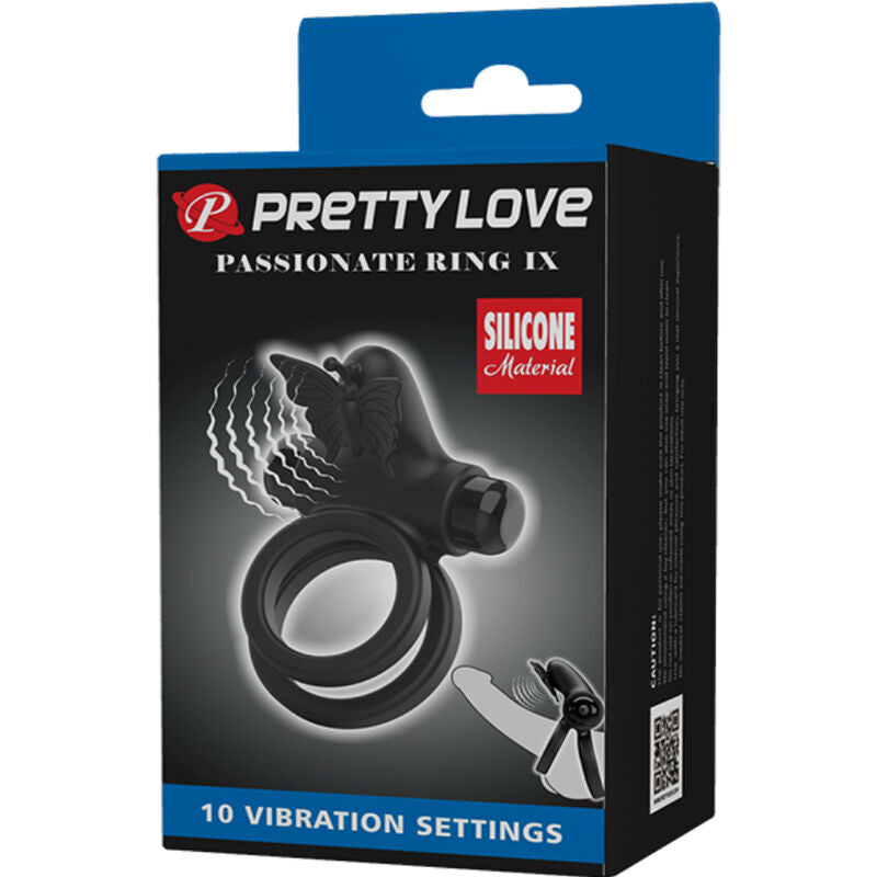 Pretty Love Double Ring Vibrator with Black Stimulator Black