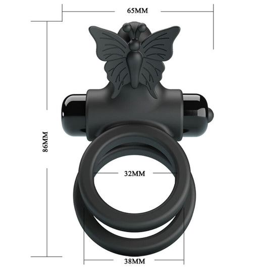 Pretty Love Double Ring Vibrator with Black Stimulator Black