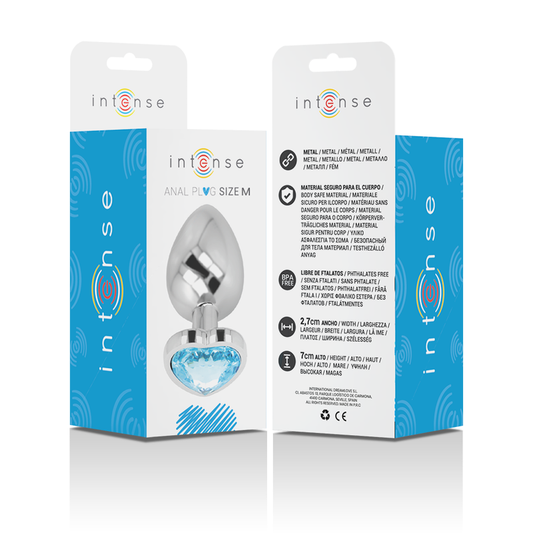 Intense Anal Toys Intense - Aluminum Metal Anal Plug Blue Heart Size M
