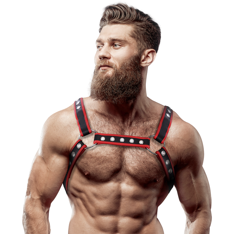 Fetish Submissive Attitude Mens Eco-Leather Chest Bulldog Harness Black/Red