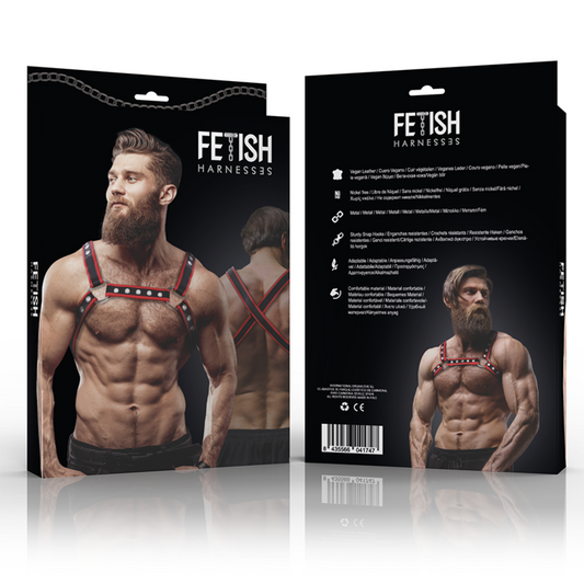 Fetish Submissive Attitude Mens Eco-Leather Chest Bulldog Harness Black/Red