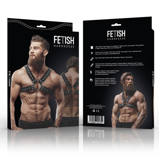 Fetish Submissive Attitude Mens Cross-Over Eco-Leather Chest Harness With Studs