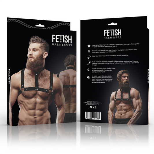 Fetish Submissive Attitude Adjustable Eco-Leather Chest Harness With Necklace For Men
