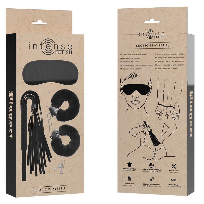 Intense Fetish Intense - Fetish Erotic Playset 1 With Handcuffs, Blind Mask And Flogger