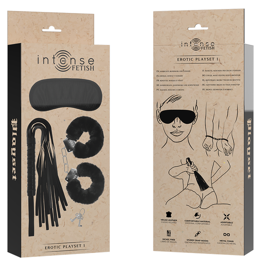 Intense Fetish Intense - Fetish Erotic Playset 1 With Handcuffs, Blind Mask And Flogger