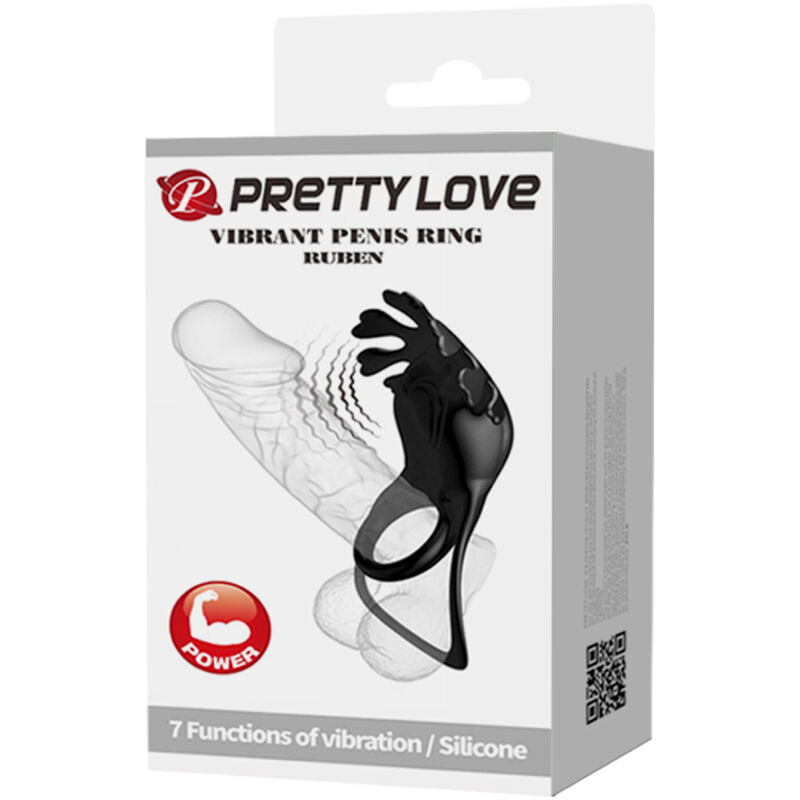 Pretty Love Male Pretty Love - Ruben Vibrator Ring 7 Vibrations Black Silicone