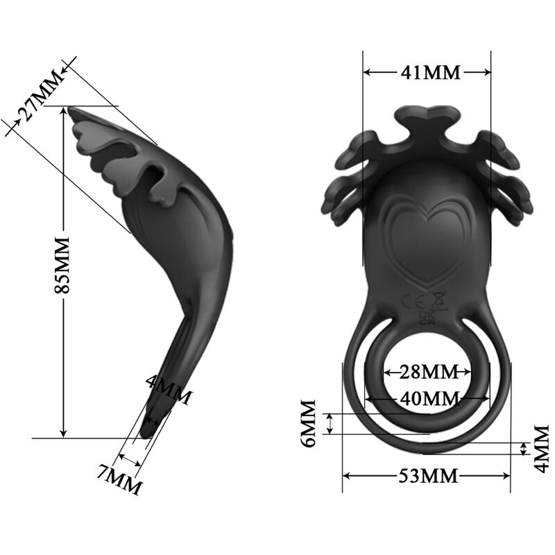 Pretty Love Male Pretty Love - Ruben Vibrator Ring 7 Vibrations Black Silicone