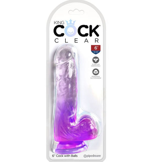 King Cock Clear Realistic Penis With Balls 13.5 Cm Purple
