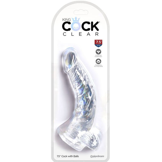King Cock Clear Realistic Curved Penis With Balls 16.5 Cm Transparent