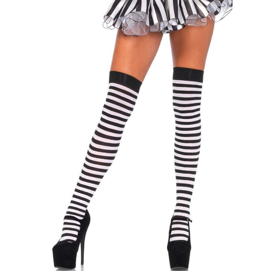 Leg Avenue Hosiery Leg Avenue - Black/White Striped High Socks