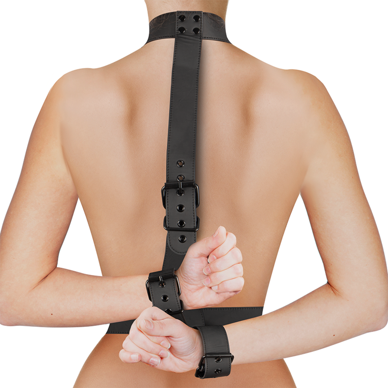 Fetish Submissive Bondage Collar & Wrist Cuffs Body Restraint Set