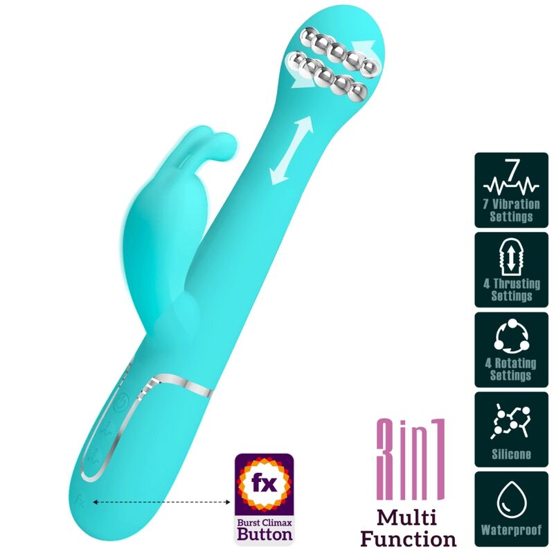 Pretty Love Flirtation Pretty Love - Dejon Rabbit Vibrator 3 In 1 Multifunction Aqua Green