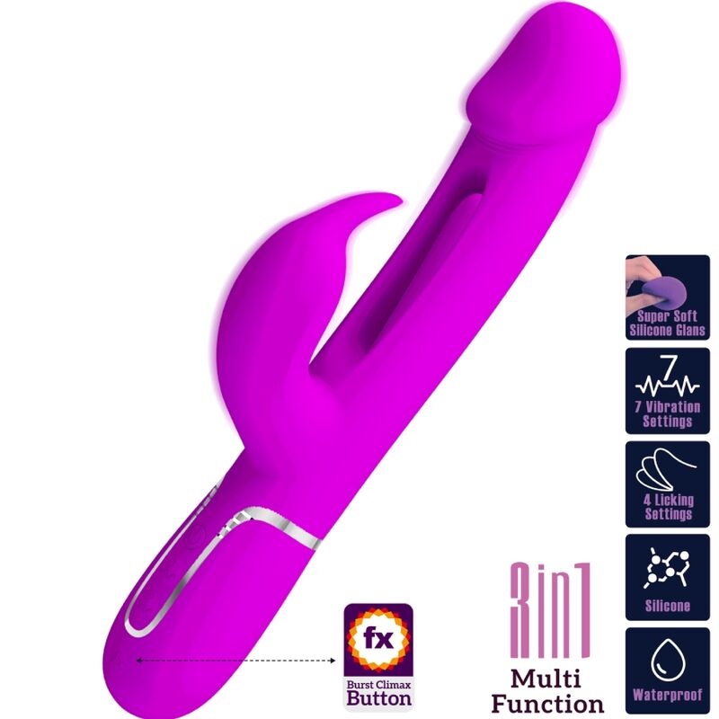 Pretty Love Flirtation Pretty Love - Kampas Rabbit 3 In 1 Multifunction Vibrator With Tongue Fuchsia