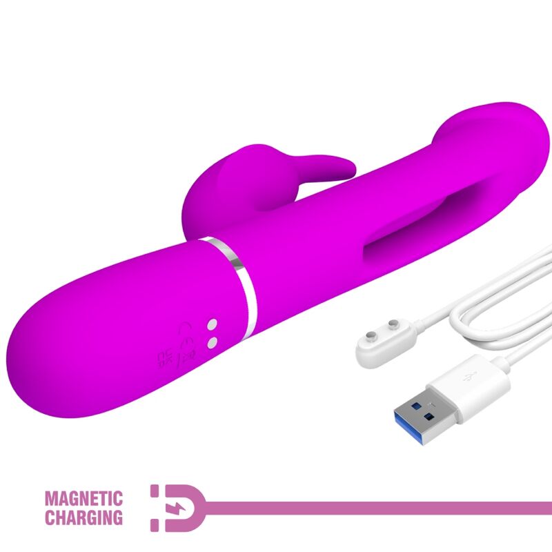 Pretty Love Flirtation Pretty Love - Kampas Rabbit 3 In 1 Multifunction Vibrator With Tongue Fuchsia