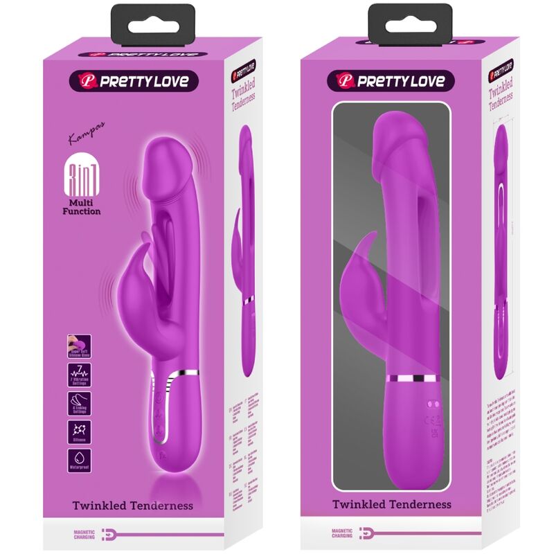 Pretty Love Flirtation Pretty Love - Kampas Rabbit 3 In 1 Multifunction Vibrator With Tongue Fuchsia
