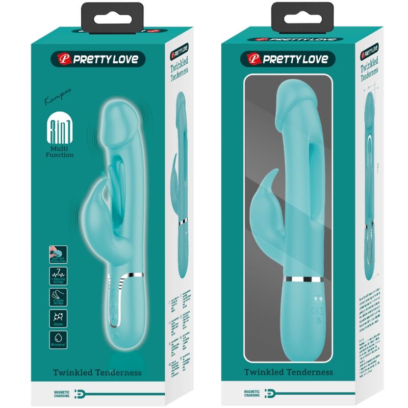 Pretty Love Flirtation Pretty Love - Kampas Rabbit 3 In 1 Multifunction Vibrator With Tongue Aqua Green