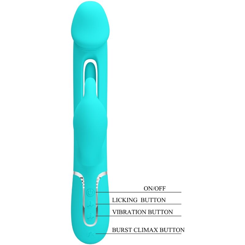 Pretty Love Flirtation Pretty Love - Kampas Rabbit 3 In 1 Multifunction Vibrator With Tongue Aqua Green