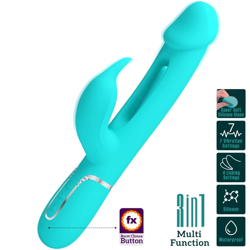 Pretty Love Flirtation Pretty Love - Kampas Rabbit 3 In 1 Multifunction Vibrator With Tongue Aqua Green