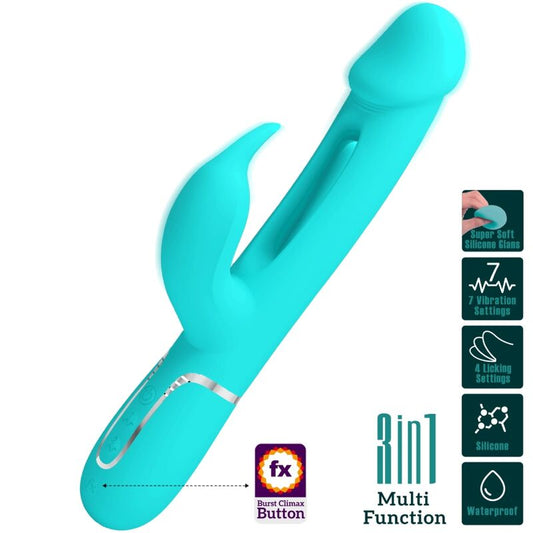 Pretty Love Flirtation Pretty Love - Kampas Rabbit 3 In 1 Multifunction Vibrator With Tongue Aqua Green