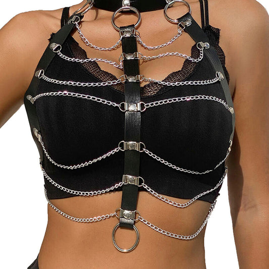 Subblime Fetish Subblime - Chest Harness Leather Chains Black One Size