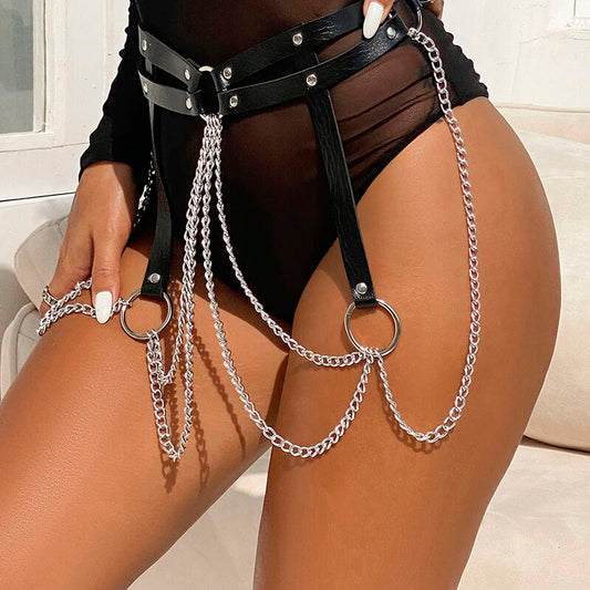 Subblime Fetish Subblime - Leather Ring Chainbelt Black One Size