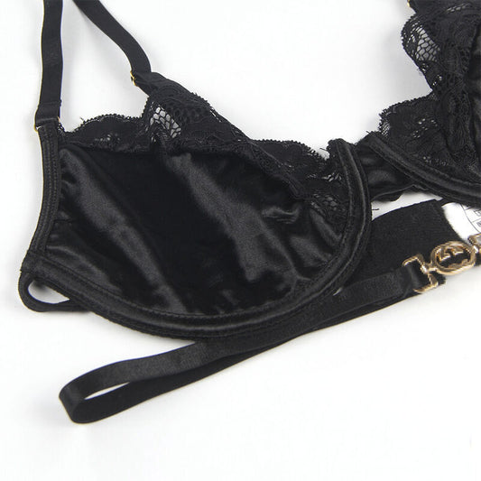 Subblime Sets Subblime - Set De 3 Piezas Sujetador + Tanga + Liga Encaje Negro S/M