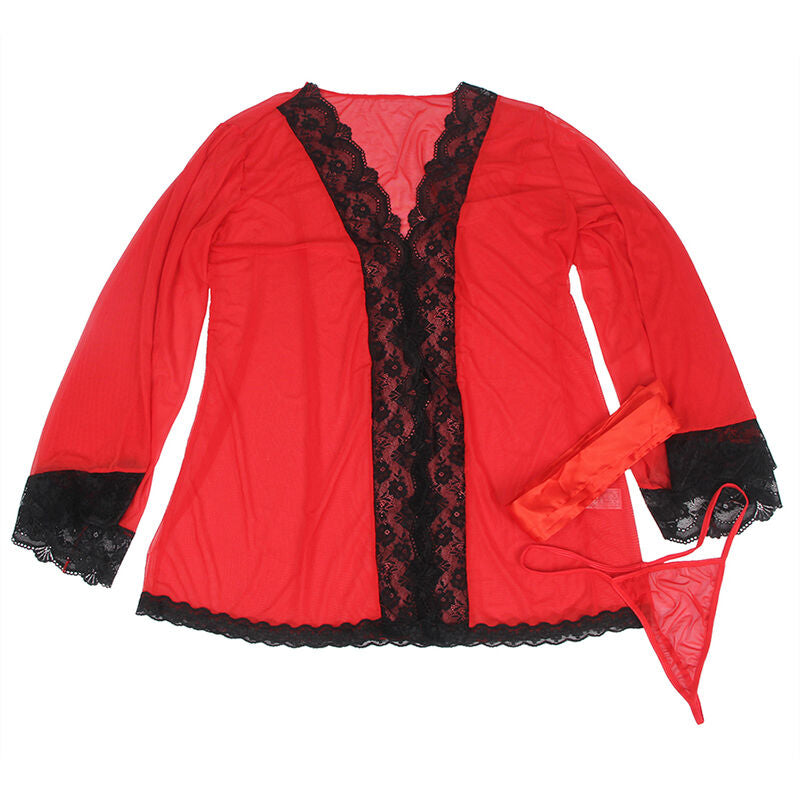 Subblime Babydolls Subblime - Bata Tela Transparente Detalle Encaje Rojo S/M
