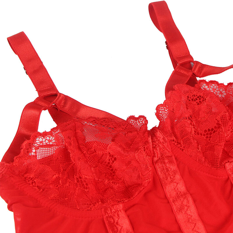 Subblime Bodies Subblime - Teddy Con Liguero Detalle Tiras Pecho Rojo S/M