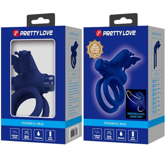 Pretty Love Male Pretty Love - Jamele Double Ring With Vibration & Butterfly Stimulator Blue