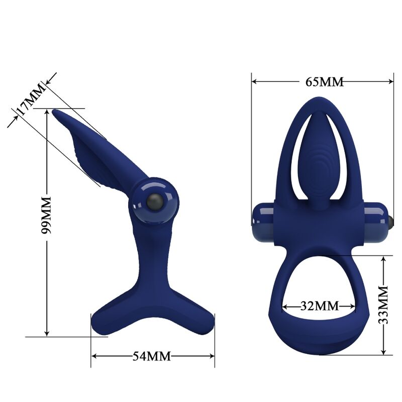 Pretty Love Male Pretty Love - Mat Double Ring With Vibration & Stimulator Blue